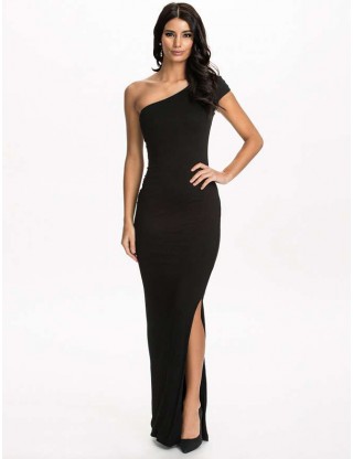 Black One Shoulder Sexy Evening Gown  