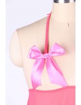 Dark Pink Plus Size Halter Babydoll With Cute Bowknot