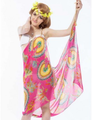 Chiffon Pink Multicolor Print Beach Cover-up