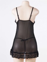 Black Transparent Embroidered Lace Plus Size Babydoll