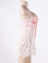 Pink Plus Size Bustier Top Babydoll With Sheer Bodice