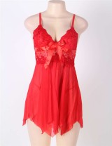 Red Sexy Draping Mesh and Lace Babydoll Set