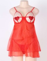 Red Open Cup Plus Size Babydoll With Adjustable Strap