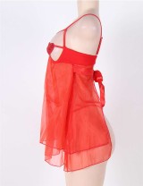 Red Open Cup Plus Size Babydoll With Adjustable Strap