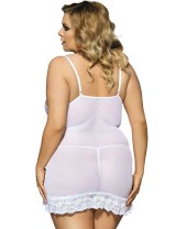 Plus Size White Embroidered Lace Cups Babydoll