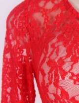 Beaming Red Lace Long Sleeve Croch Dress
