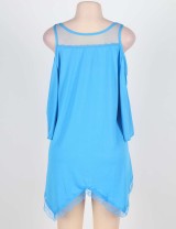 Blue Plus Size Hollow Shoulder Nightdress