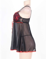 Black Plus Size Transparent Babydoll With Red Ribbon