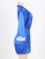 Blue Plus Size Silky Babydoll With Waist Belt