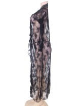 Black Delicate Lace Long Sleepwear Gown