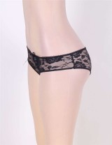 Black Open Crotch Strappy Lace Thongs