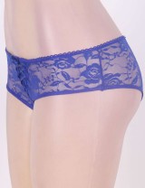 Blue Open Crotch Strappy Lace Thongs
