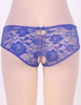 Blue Open Crotch Strappy Plus Size Lace Panty Thongs