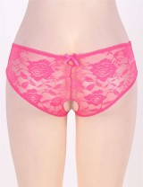 Pink Plus Size Floral Lace Strappy Open Crotch Panty