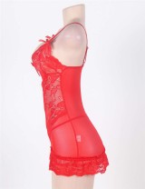 Bright Red Sexy Plus Size Floral Lace Babydoll