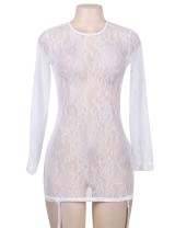 White Long Sleeve Floral Lace Chemise
