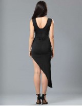 Black Side Ruched Asymmetric Maxi Dress