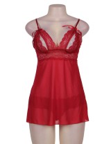 Sweetheart Scalloped Red Lace Decor Babydoll