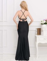 Black Embroidery Halter Evening Gown