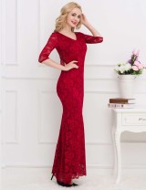 Backless Half Sleeve Red Long Dress