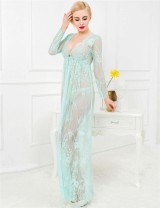 Green and Nude Lace Long Sleeve Maxi Dress