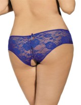 Blue Open Crotch Strappy Plus Size Lace Panty Thongs