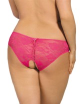 Pink Plus Size Floral Lace Strappy Open Crotch Panty