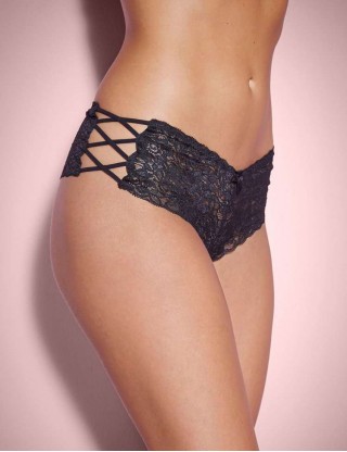 Sexy Black High Waist Floral Lace Strappy Panty 