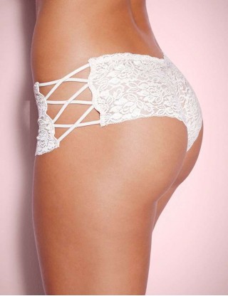 White Plus Size Sexy High Waist Floral Lace Panty