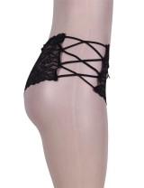 Plus Size Sexy Black High Waist Floral Lace Strappy Panty