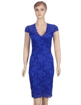 Elegant Blue Half Sleeve Slim Fashion Dress