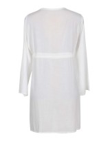 White Embroidered Kimono Long Sleeve Beach Dress