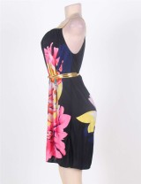 On Sale Multi Flowers Ladies Fashion Dress With belt