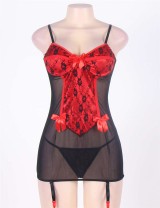 Black And Red Satin Strap-Cross Back Sexy Lingerie Dress