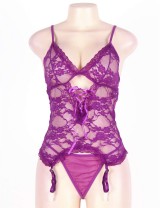 Purple Plus Size Lace Teddy With A Front Keyhole