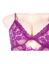 Purple Plus Size Lace Teddy With A Front Keyhole