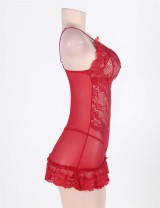 Alluring Red Romantic Flower Lace Babydoll