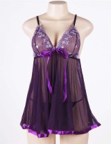 Purple Sheer Lace Babydoll With Open Back