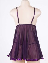 Purple Sheer Lace Babydoll With Open Back