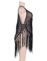 Black Knitted Hollow Out Cool Fringe Beachwear