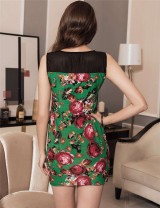Green Flower Bodycon Print Dresses 