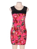 Short Sleeve Pink Flower Print Dresses 