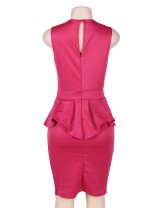 Rosy Bar Trim Peplum Pleated Sleeveless Dress
