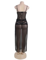 Black Mesh And Lace Elegant Lingerie Gown