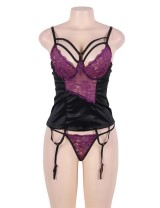 Plus Size Purple lace bustier lingerie set with bra rim