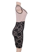Fashion Black Floral Lace Stitching Boat Neck Dress