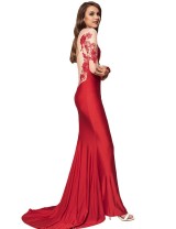 Red Elegant Embroidery Long Sleeve Maxi Party Dress
