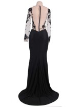 Black Delicate Long Sleeve Embroidery Flower Party Gown