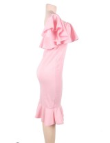 Plus Size Pink Ruffle Off-Shoulder Mermaid Bodycon Dress