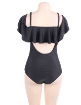 Ruffle Off-The-Shoulder One Piece Black Swimsuit